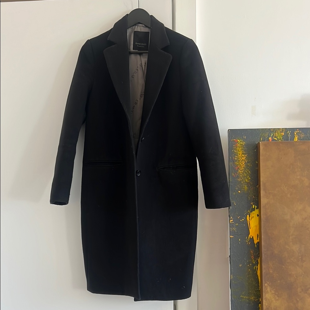 GIANNI FERAUD Classic Black Trench Coat with Notched Lapels UK SIZE 8 US SIZE 4